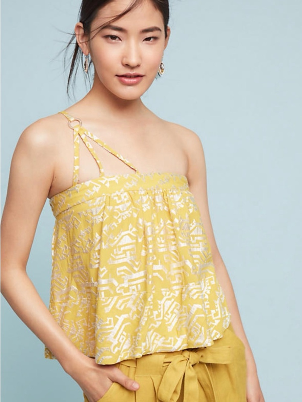 Anthropologie Top Womens XL Floreat Anesu One Shoulder Embroidered Top Shirt